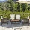 Costway 5PCS Patio Rattan Furniture Set Cushioned Sofa Armrest Wooden Tabletop