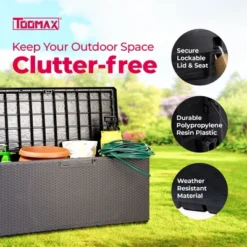 Toomax Portofino Weather Resistant Heavy Duty 90 Gal Novel Resin Outdoor Storage Deck Box With Lockable Lid & 450 Lb Weight Capacity - Gray (Z175E097)
