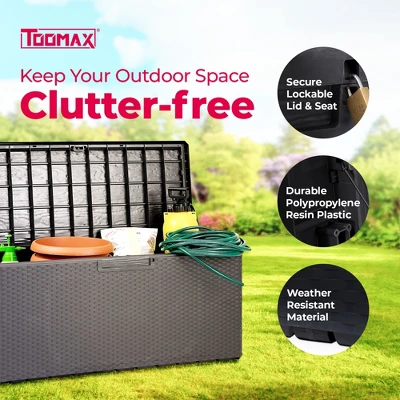 Toomax Portofino Weather Resistant Heavy Duty 90 Gal Novel Resin Outdoor Storage Deck Box With Lockable Lid & 450 Lb Weight Capacity - Gray (Z175E097)