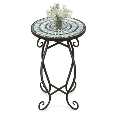 Costway Mosaic Outdoor Round End Table With Weather Resistant Ceramic Tile Tabletop - Image 9