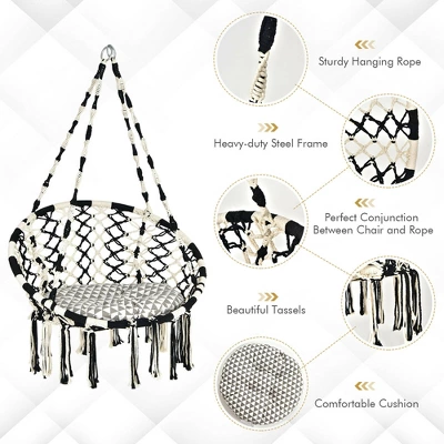 Costway Hanging Hammock Chair With Cushion Macrame Swing Cotton Rope Indoor Outdoor - Image 4