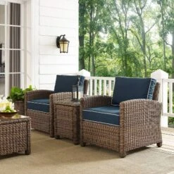 Bradenton 3pc Outdoor Wicker Seating Set With Two Chairs & Table Navy - Crosley