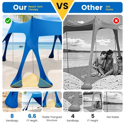 Costway 10 X 10 FT Beach Sunshade Canopy UPF50+ With Carry Bag &8 Sandbags &3 Shovels - Image 5
