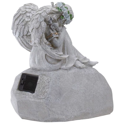 Northlight 9.25" Gray Solar Powered "Welcome To Our Garden" Angel Outdoor Garden Statue - Image 3
