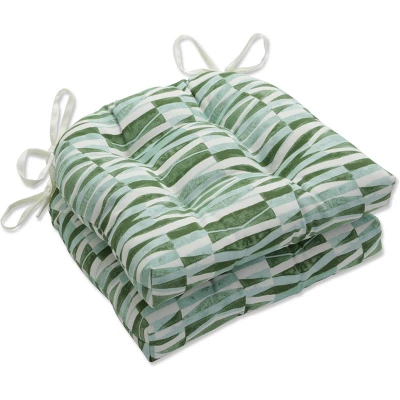 Set Of 2 Outdoor/Indoor Deluxe Tufted Chair Pads Nevis Waves - Pillow Perfec - Image 5