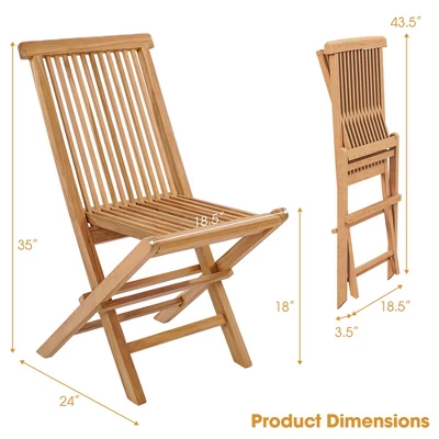 Costway 2 PCS Patio Folding Chair Teak High Back Dining Slatted Seat Portable Outdoor - Image 2