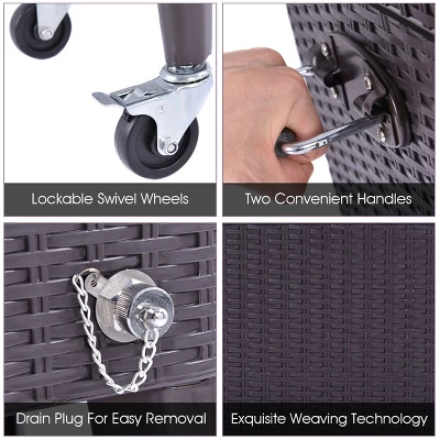 Costway Outdoor Rattan 80QT Party Portable Rolling Cooler Cart Ice Beer Beverage Chest - Image 2