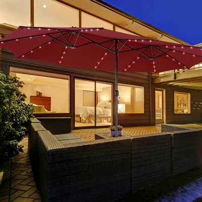 Costway Outdoor 15' Double-Sided Patio Umbrella 48 Solar LED Lights Crank & Base - Image 12