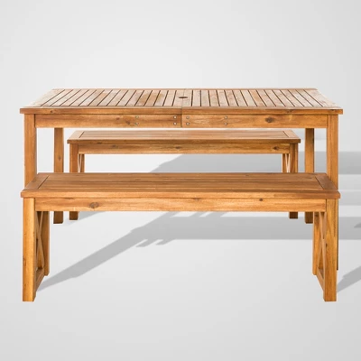 3pc Acacia Wood X Design Outdoor Patio Dining Set - Brown - Saracina Home - Image 2