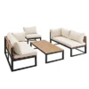 4pc Metal & Wood All Weather Patio Sectional Set - Natural - Saracina Home