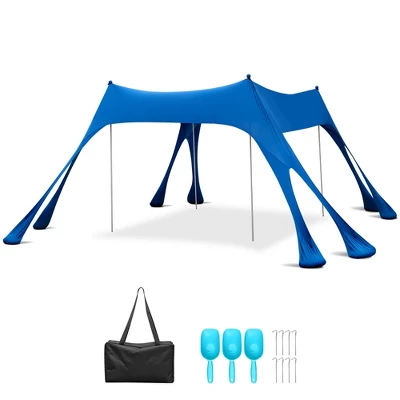 Costway 10 X 10 FT Beach Sunshade Canopy UPF50+ With Carry Bag &8 Sandbags &3 Shovels