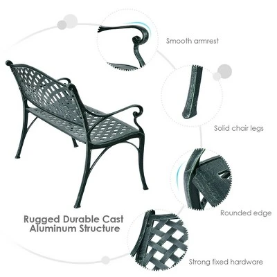 Costway 40'' Outdoor Antique Garden Bench Aluminum Frame Seats Chair Patio Garden Furni - Image 5
