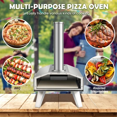 Costway Wood Pellet Pizza Oven Pizza Maker Portable Outdoor Pizza Stone W/ Foldable Leg - Image 7
