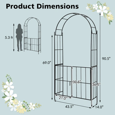Costway Garden Arch Arbor Trellis With Gate 7.5 Ft Patio Archway Pergola For Wedding - Image 2