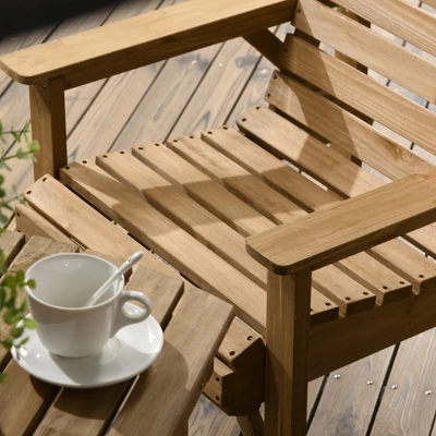 Outsunny 5 Piece Patio Furniture, 6 Seat Outdoor Dining Set, Natural Wood Dinner Table, 2 Chairs, Loveseats With Armrests & Umbrella Hole, Light Brown - Image 4