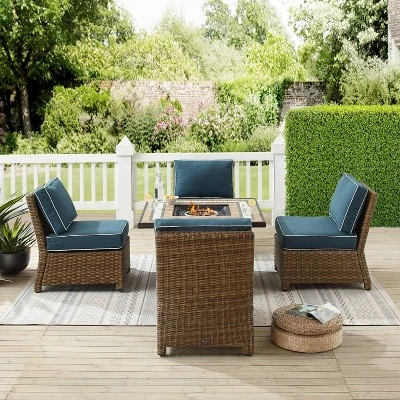 Bradenton 5pc Outdoor Wicker Armless Chair & Fire Table Set - Crosley - Image 2