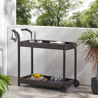 Savona Wicker Outdoor Serving Cart - Brown - Christopher Knight Home - Image 7