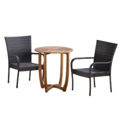 Camden 3pc Acacia & Wicker Bistro Set - Brown - Christopher Knight Home