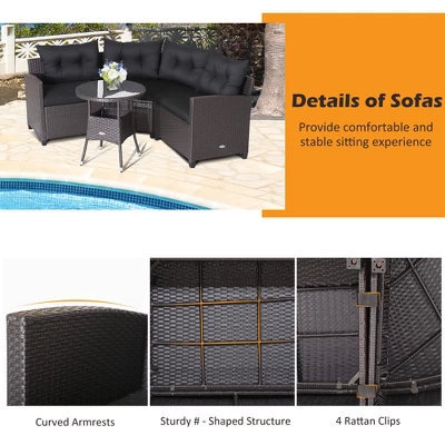 Costway 4PCS Patio Rattan Furniture Set Cushioned Sofa Glass Table Garden - Image 6