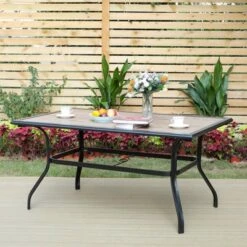 Patio Set With Steel Table With 1.57" Umbrella Hole & Steel Swivel Sling Arm Chairs - Captiva Designs