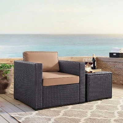Biscayne Outdoor Wicker Armchair - Mocha - Crosley - Image 2