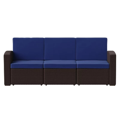 Flash Furniture Seneca Faux Rattan Sofa With All-Weather Cushions - Image 8