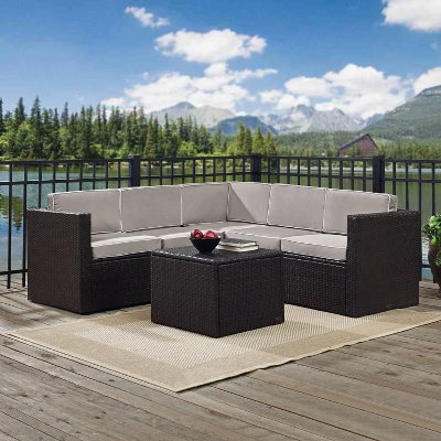 Palm Harbor 6pc Outdoor Wicker Sectional Set - Gray - Crosley - Image 3