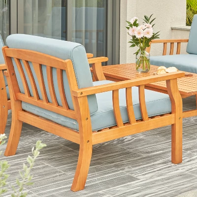 Kapalua 4pc Honey Nautical Eucalyptus Wooden Patio Sofa Set - Vifah - Image 6