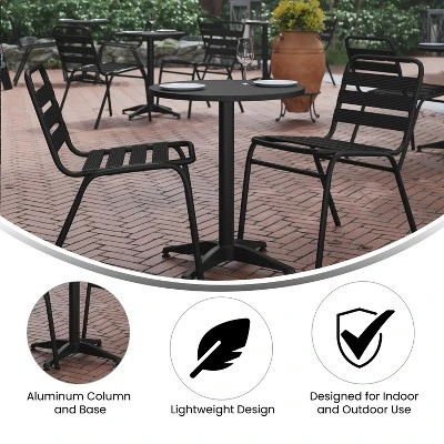 Emma And Oliver 23.5'' Round Aluminum Indoor-Outdoor Table Set With 2 Slat Back Chairs - Image 7