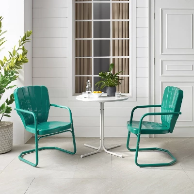 Ridgeland 3pc Outdoor Bistro Set With Table & 2 Chairs - Turquoise Gloss - Crosley - Image 4