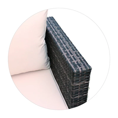 4pc Wicker Patio Sectional Seating Set With Sofa, Arm Chair, Ottoman & Accent Table - Brown/Beige - GODEER - Image 10