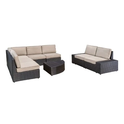 Santa Cruz 8pc Wicker Sectional - Dark Brown - Christopher Knight Home