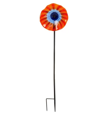 Wind & Weather 8" Handcrafted Blown Glass Flower With Metal Garden Stake - Image 3