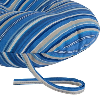 Set Of Two 15" Sapphire Stripe Outdoor Bistro Chair Cushions - Kensington Garden - Image 2