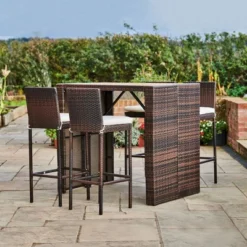 5pc Bar Height Outdoor Dining Set With Acacia Wood Tabletop - Teamson Home