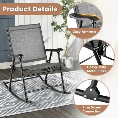 Costway 2pcs Patio Folding Rocking Chair Heavy-Duty Metal Frame Rockers Outdoor - Image 8