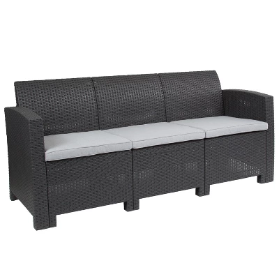 Flash Furniture Faux Rattan Sofa With All-Weather Cushions - Image 11