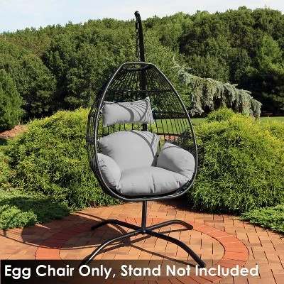 Sunnydaze Decor Sunnydaze Outdoor Resin Wicker Delaney Hanging Basket Egg Chair Swing With Cushions And Headrest - Gray - 2pc - Image 7