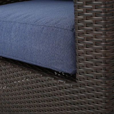 Darius 5pc Outdoor Set With 4 Wicker Swivel Chairs & Fire Pit Set - Brown/Navy/Hammered Bronze - Christopher Knight Home - Image 6