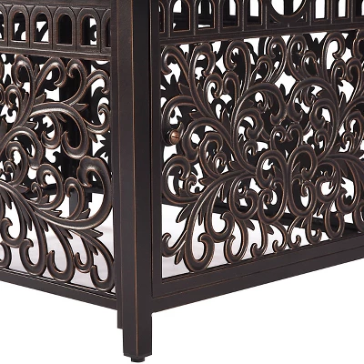 5pc Outdoor Dining Set With 48" Rectangle Fire Table & Deep Seating Swivel Rocking Chairs, Wind Blocker Lid & Covers - Oakland Living - Image 7