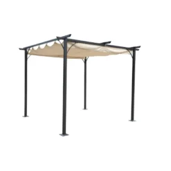10' Retractable Roman Shade Pergola Canopy - Blue Wave