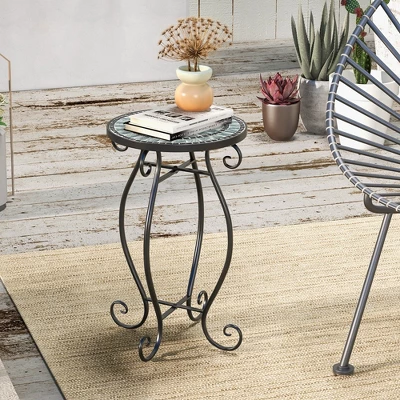 Costway Mosaic Outdoor Round End Table With Weather Resistant Ceramic Tile Tabletop - Image 3