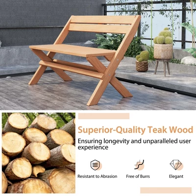 Costway Patio Folding Chair Solid Teak Wood Slatted Seat Natural Portable Outdoor - Image 5