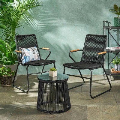 Moonstone 3pc Rope Weave Modern Chat Set - Black - Christopher Knight Home